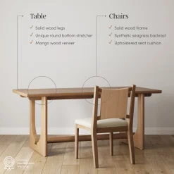 Mid-Century Flax Dining Table Set (4 Chairs)