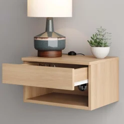 Mid-Century Floating Drawer Nightstand Light Oak
