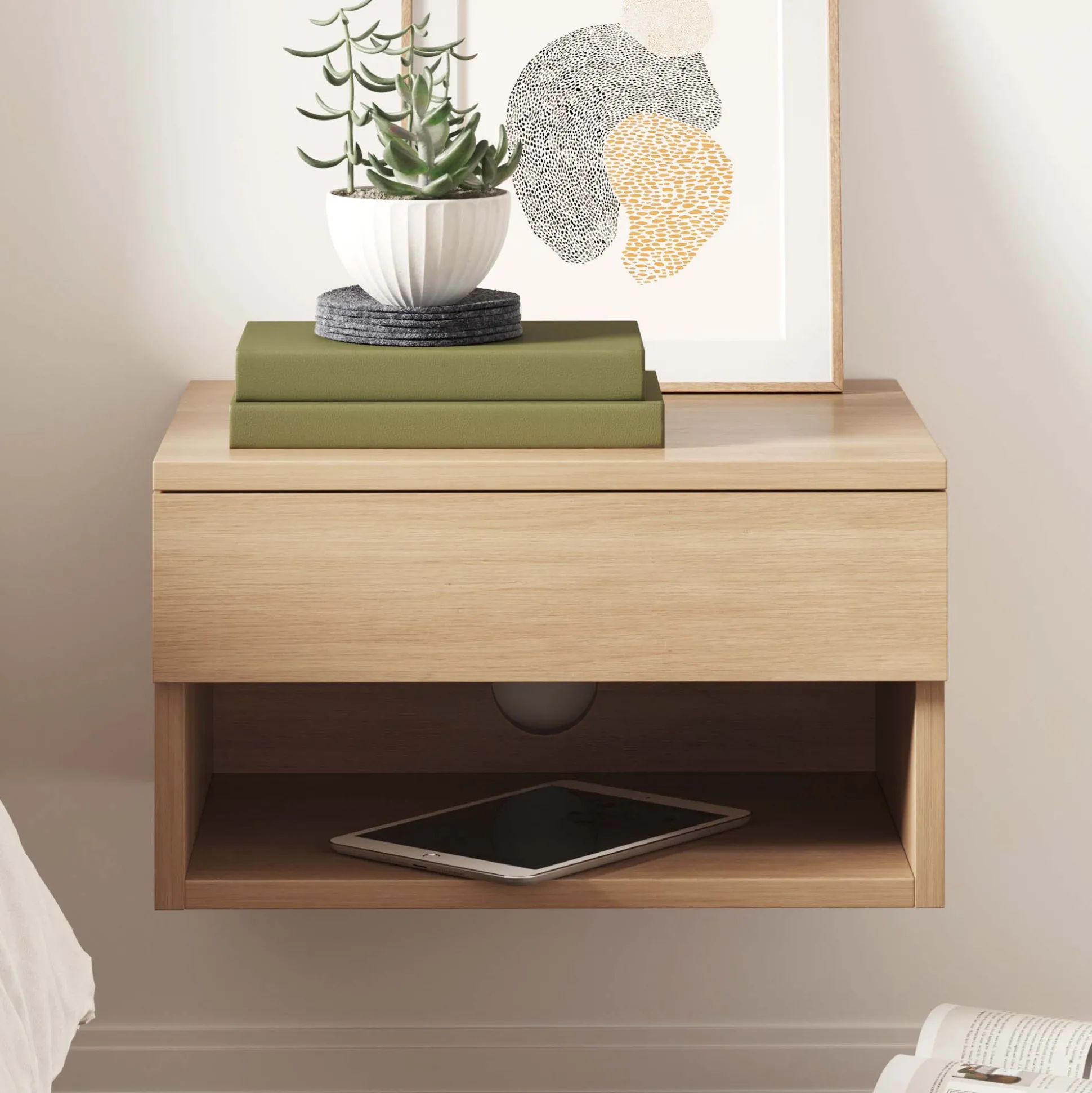 Mid-Century Floating Drawer Nightstand Light Oak