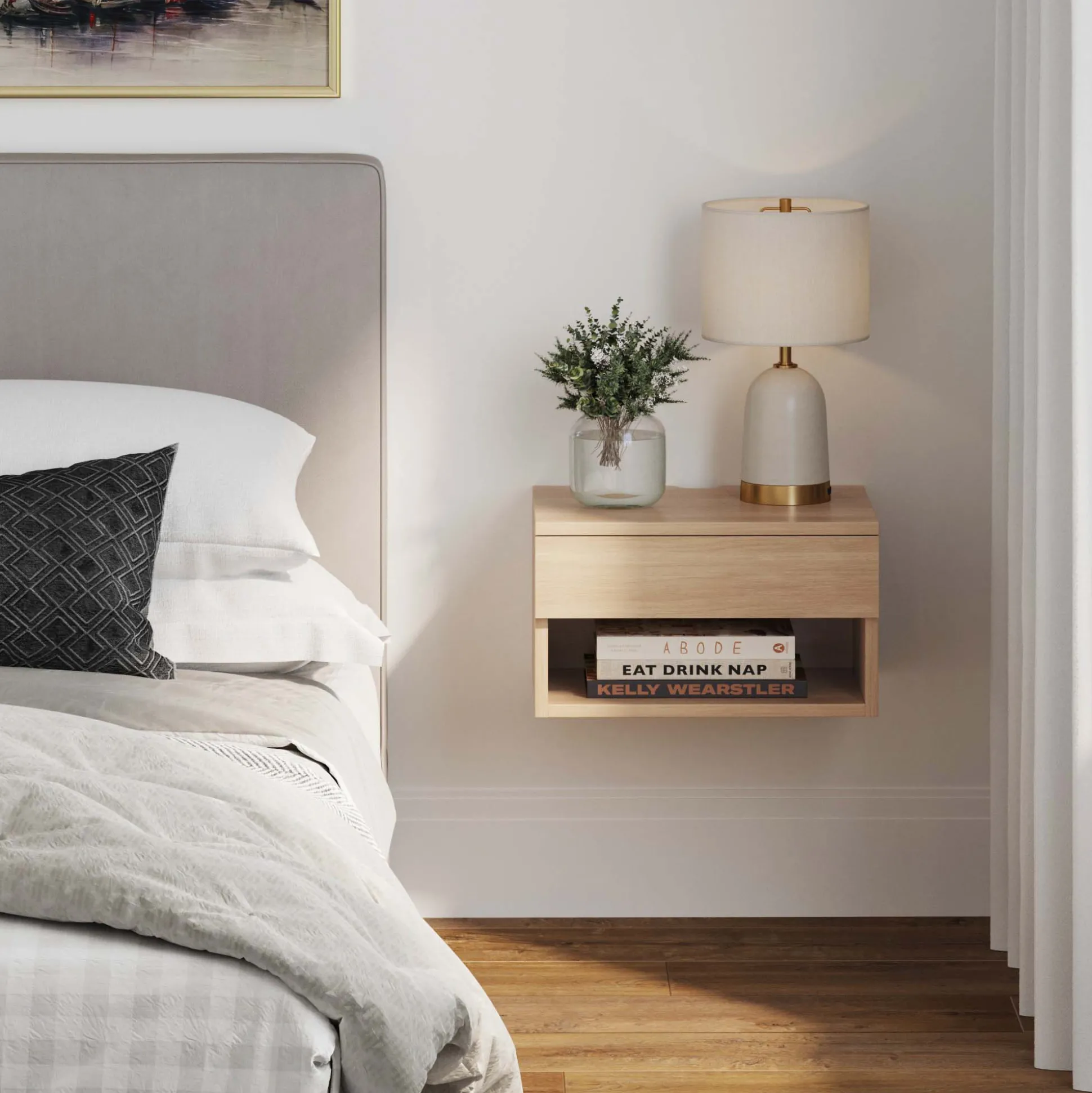 Mid-Century Floating Drawer Nightstand Light Oak
