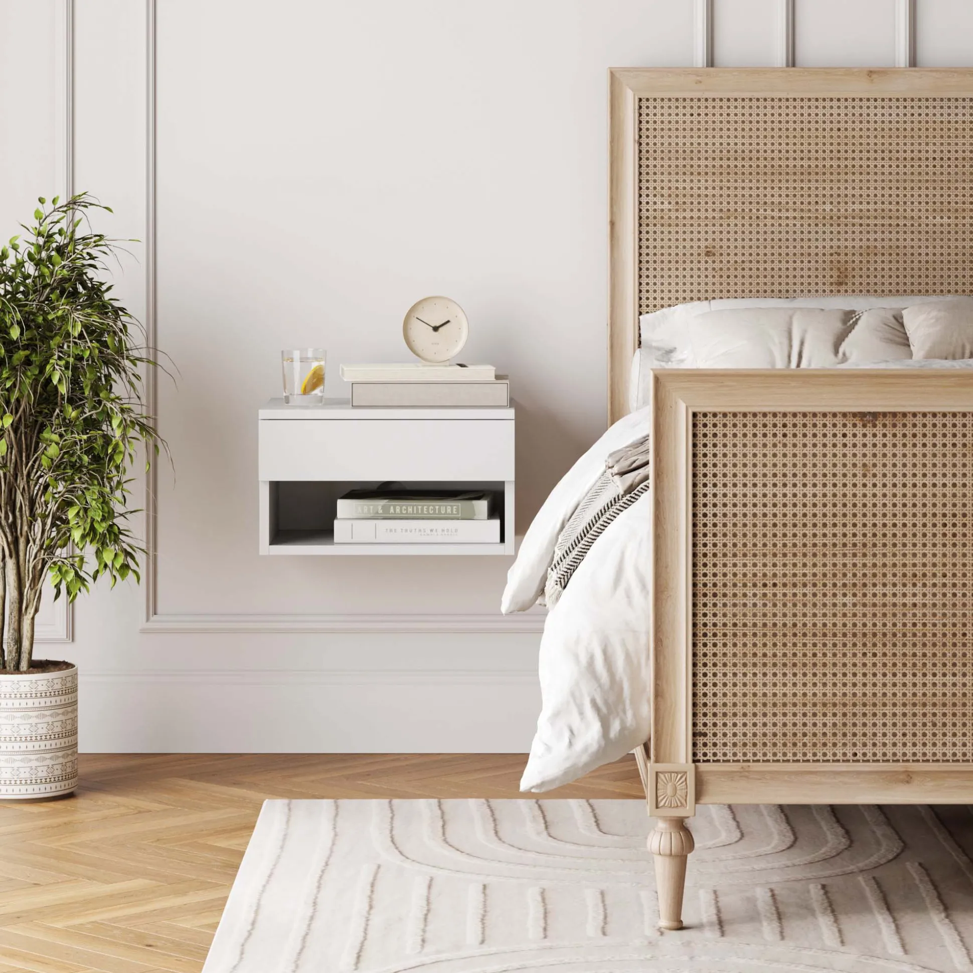 Mid-Century Floating Drawer Nightstand White