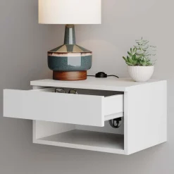 Mid-Century Floating Drawer Nightstand White