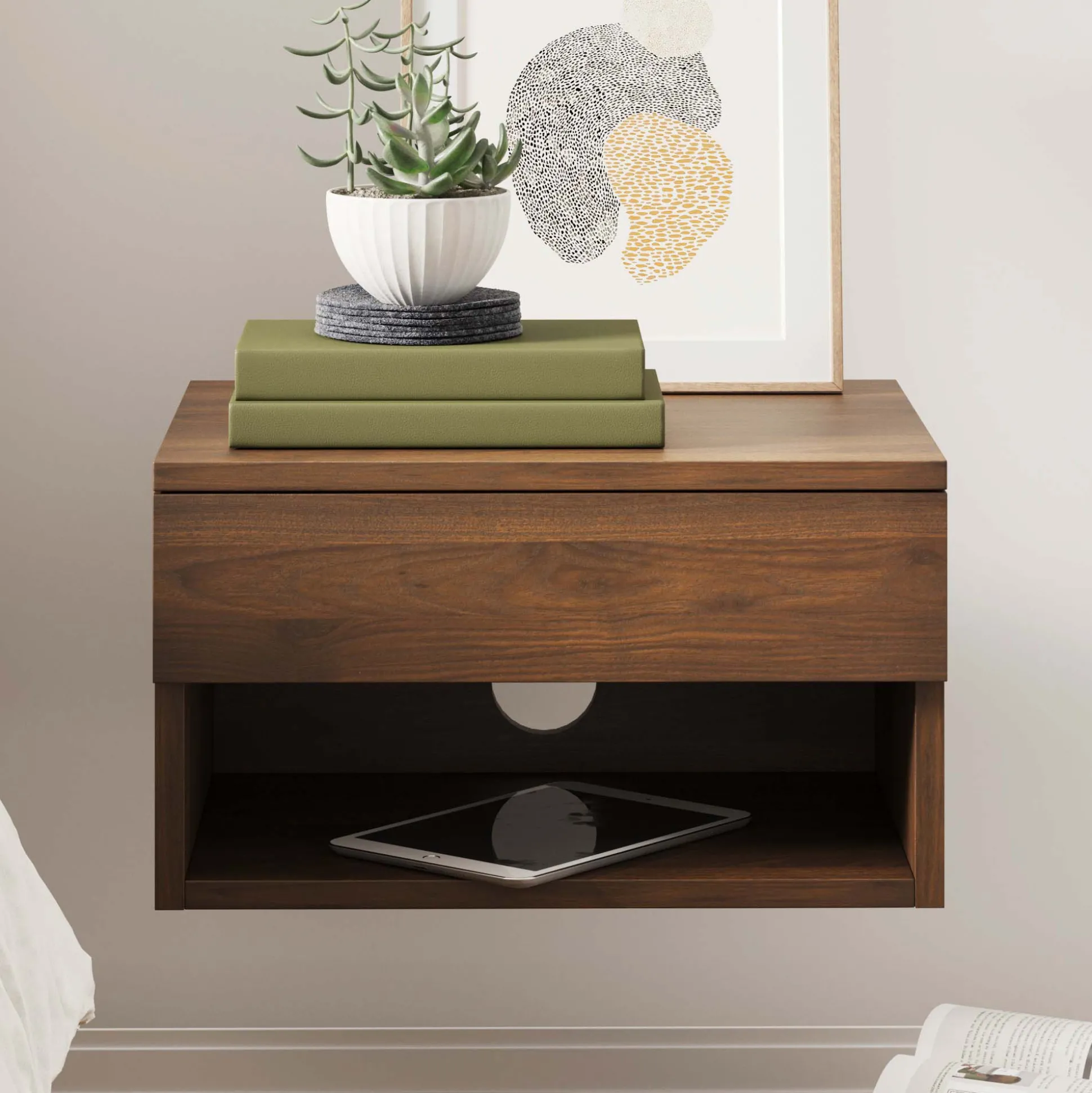 Mid-Century Floating Nightstands Walnut (Set of 2)