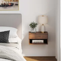 Mid-Century Floating Nightstands Walnut (Set of 2)