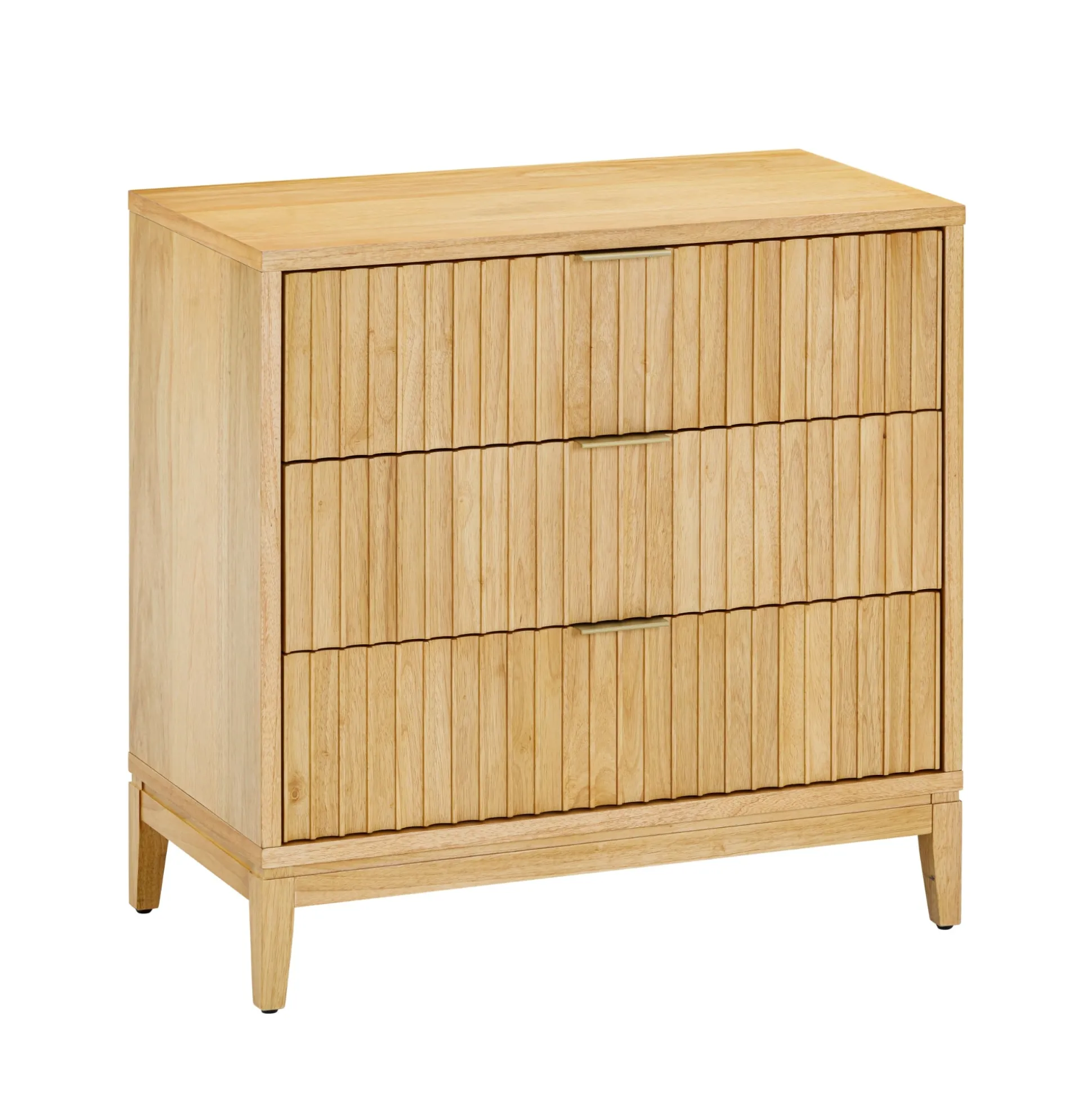 Mid-Century Fluted 3-Drawer Dressers Warm Pine (Set of 2)