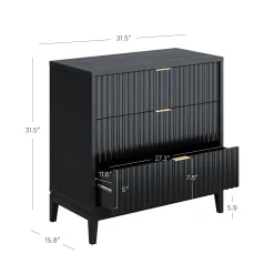 Mid-Century Fluted 3-Drawer Dressers Black Oak (Set of 2)