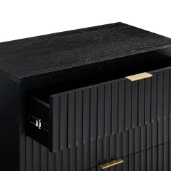Mid-Century Fluted 3-Drawer Dressers Black Oak (Set of 2)