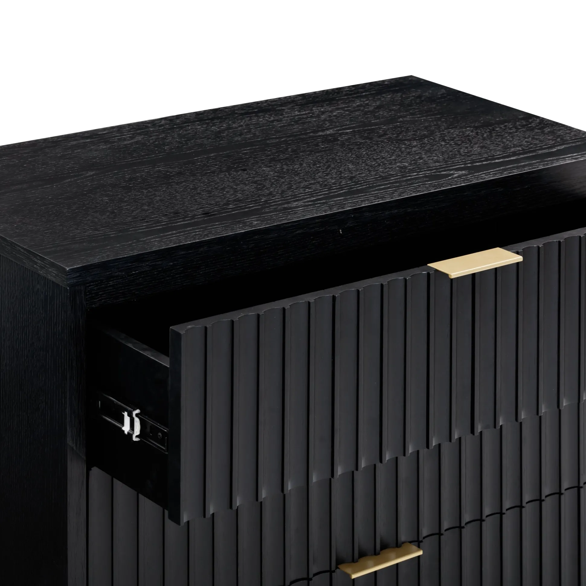 Mid-Century Fluted 3-Drawer Dresser Black Oak