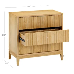 Mid-Century Fluted 3-Drawer Dresser Warm Pine