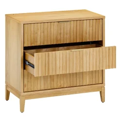 Mid-Century Fluted 3-Drawer Dresser Warm Pine