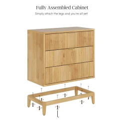 Mid-Century Fluted 3-Drawer Dressers Warm Pine (Set of 3)