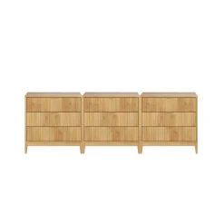 Mid-Century Fluted 3-Drawer Dressers Warm Pine (Set of 3)