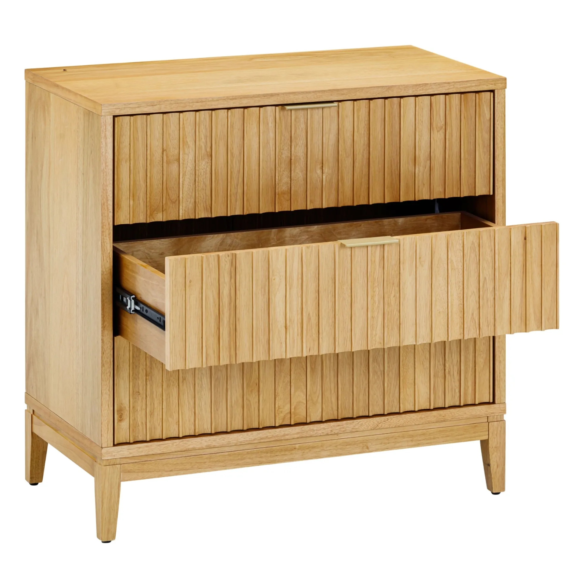 Mid-Century Fluted 3-Drawer Dressers Warm Pine (Set of 3)