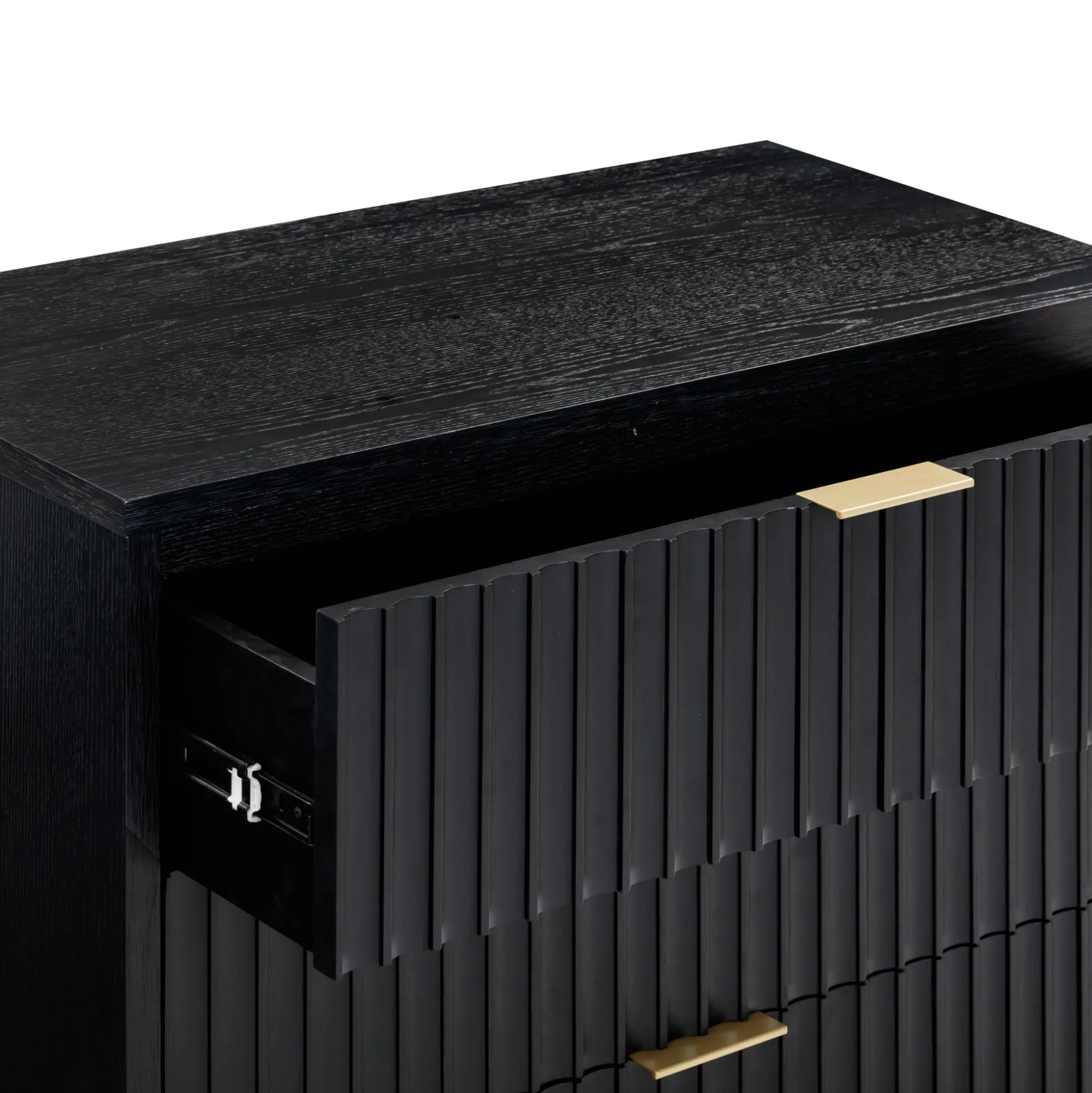 Mid-Century Fluted 9-Drawer Extra Large Dresser Black (Set of 3)