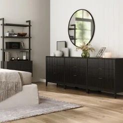 Mid-Century Fluted 9-Drawer Extra Large Dresser Black (Set of 3)