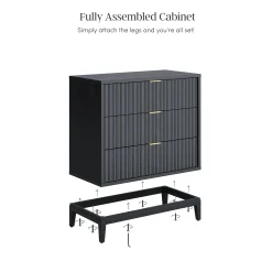 Mid-Century Fluted 9-Drawer Extra Large Dresser Black (Set of 3)