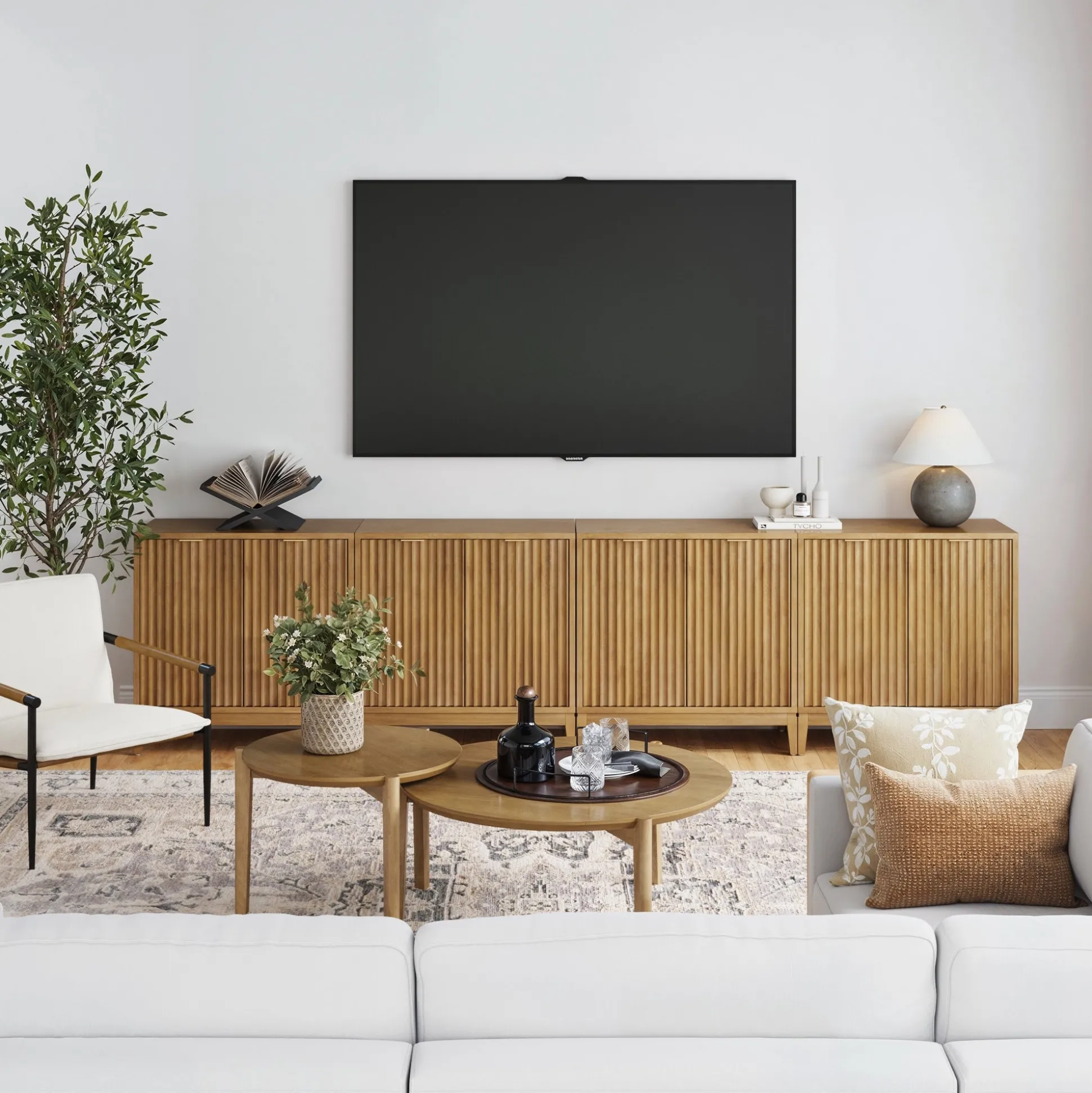 Mid-Century Fluted for TVs up to 100" Console Light Brown