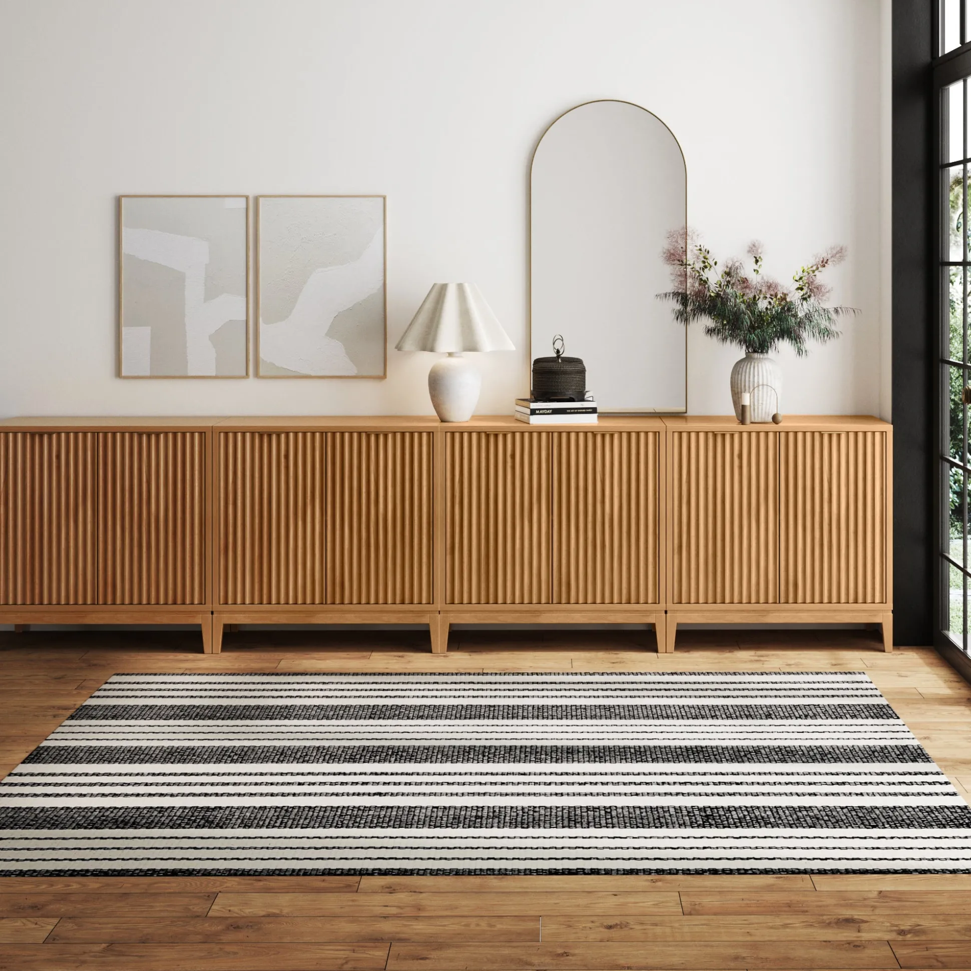 Mid-Century Fluted for TVs up to 100" Console Warm Pine