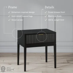 Mid-Century Fluted Nightstands Black Oak (Set of 2)