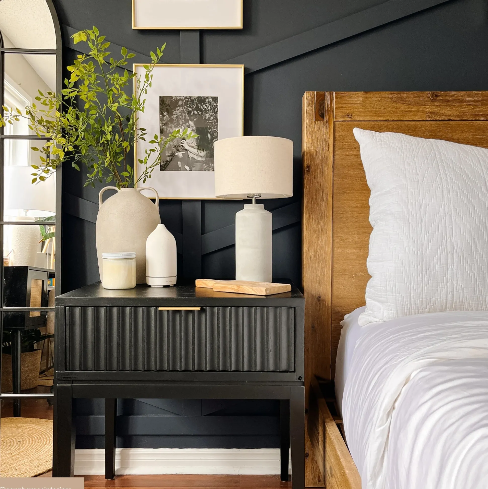Mid-Century Fluted Nightstands Black Oak (Set of 2)