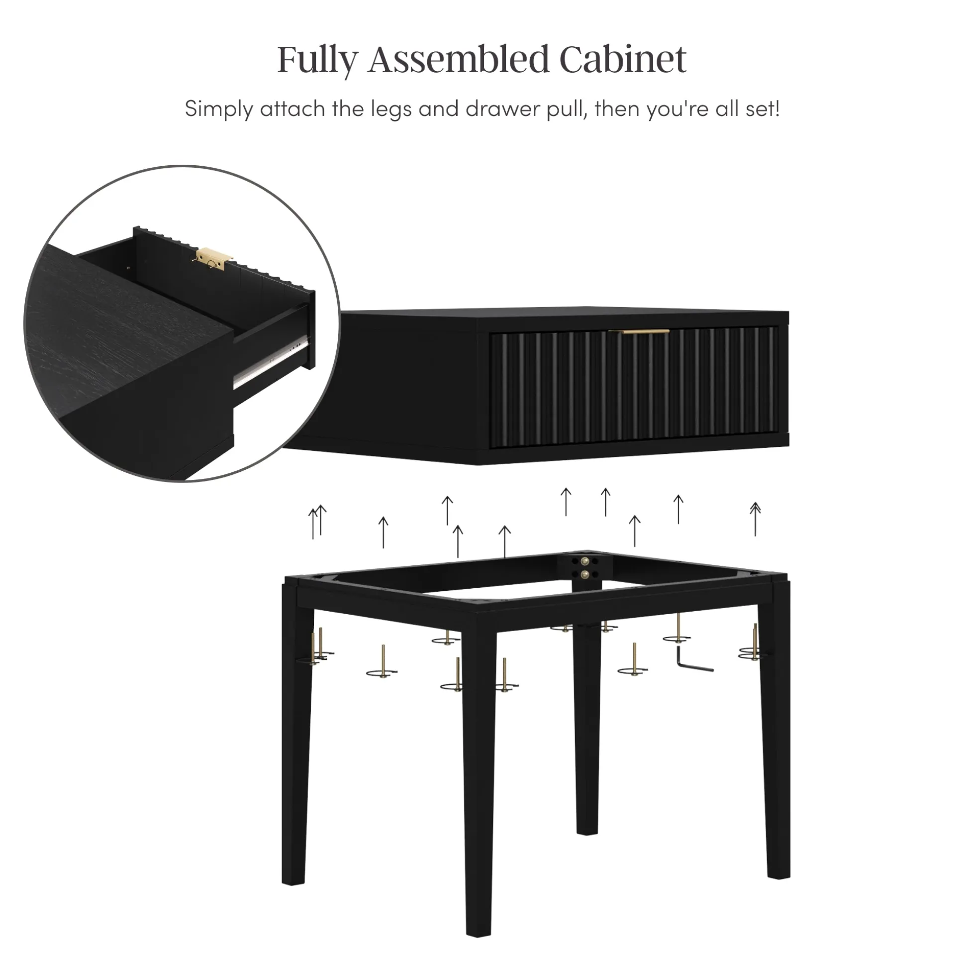 Mid-Century Fluted Nightstands Black Oak (Set of 2)