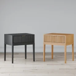 Mid-Century Fluted Nightstand Black Oak