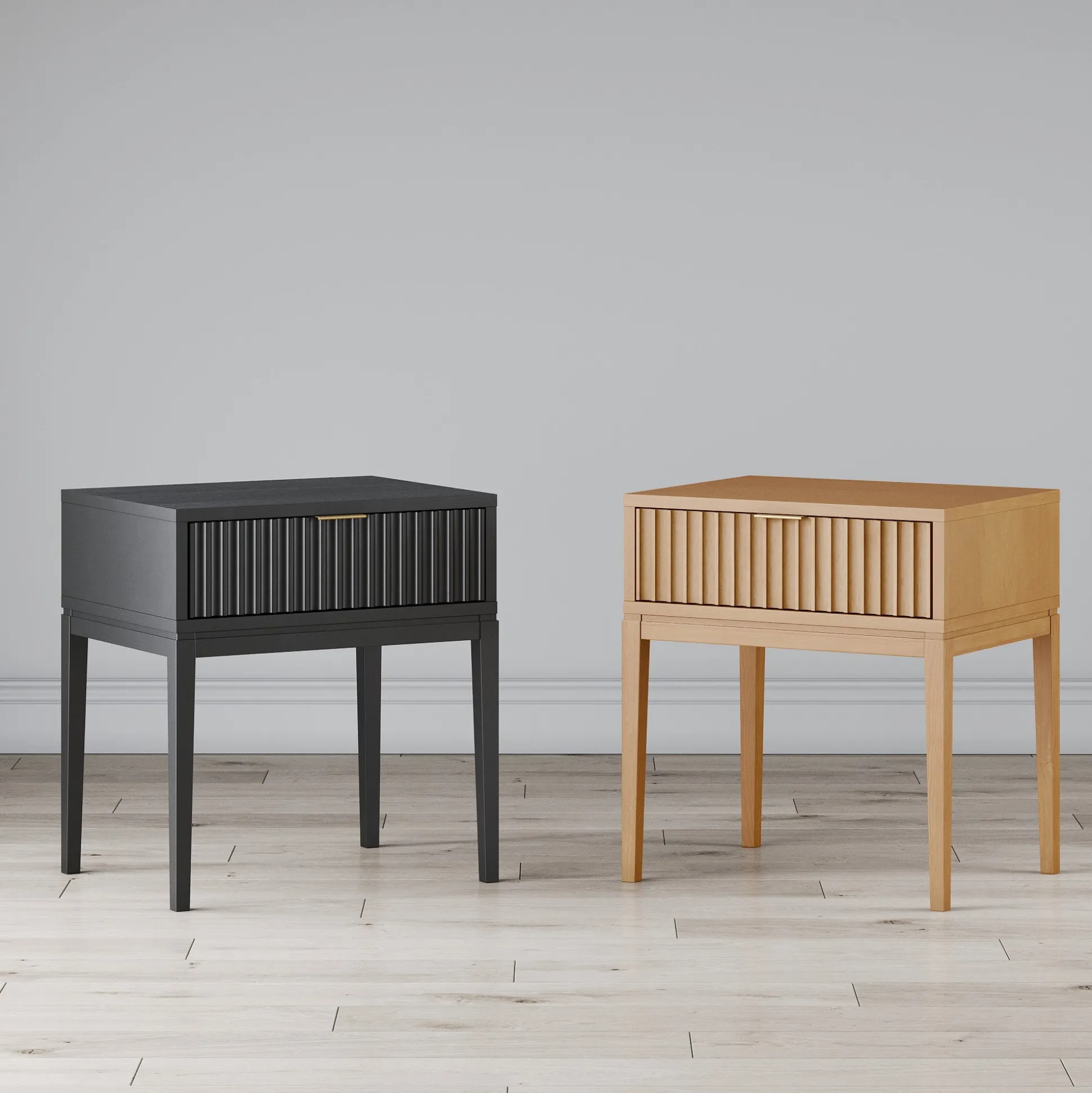 Mid-Century Fluted Nightstand Black Oak