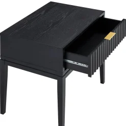 Mid-Century Fluted Nightstand Black Oak