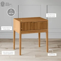 Mid-Century Fluted Nightstand Warm Pine