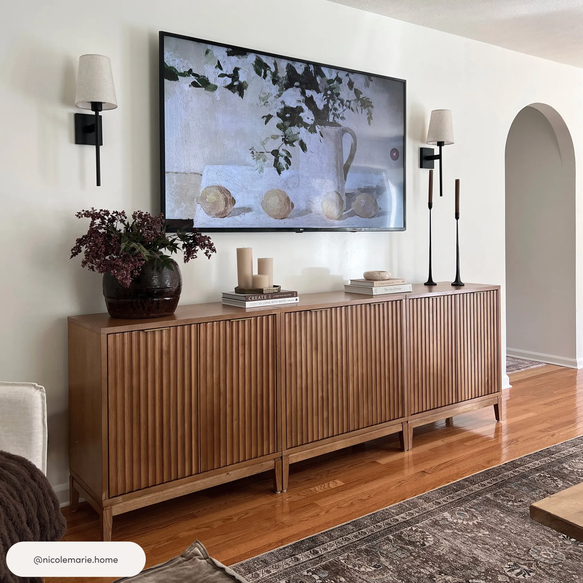 Mid-Century Fluted Storage Cabinet Credenza Light Brown (Set of 2)
