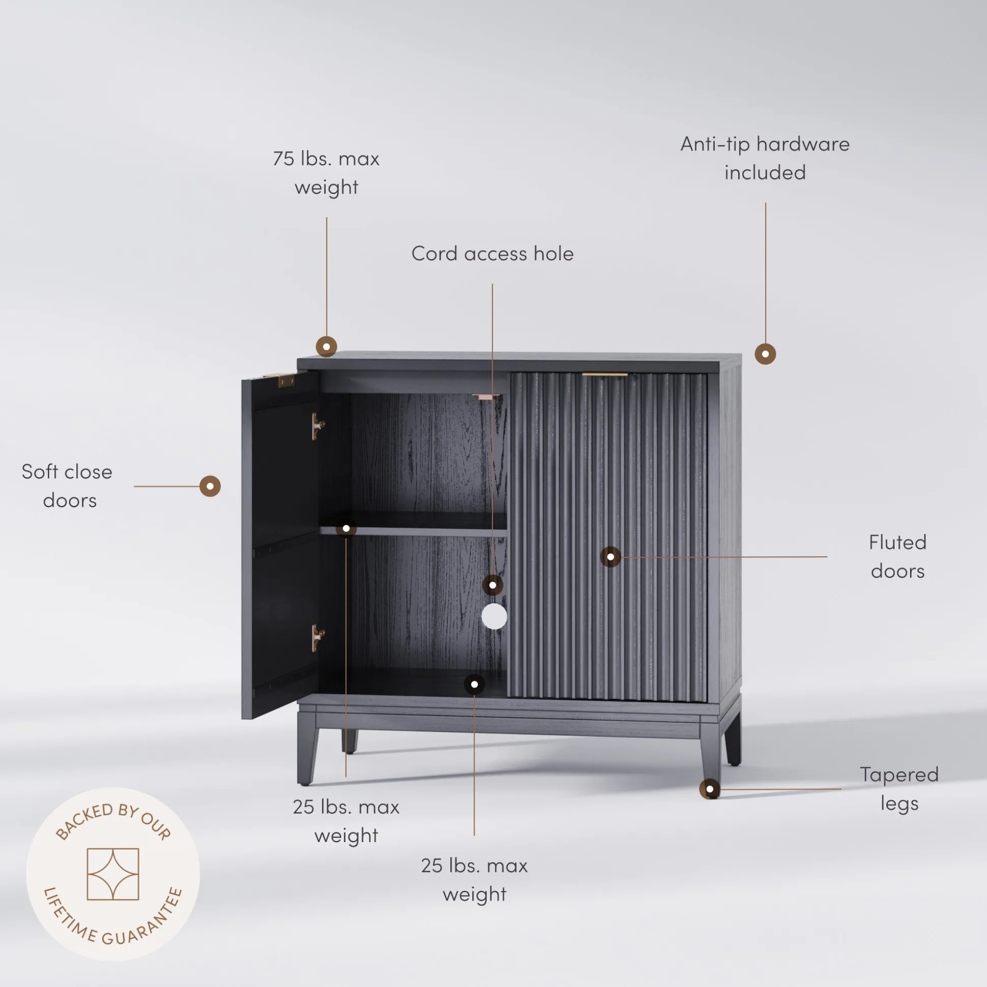 Mid-Century Fluted Storage Cabinet Black Oak