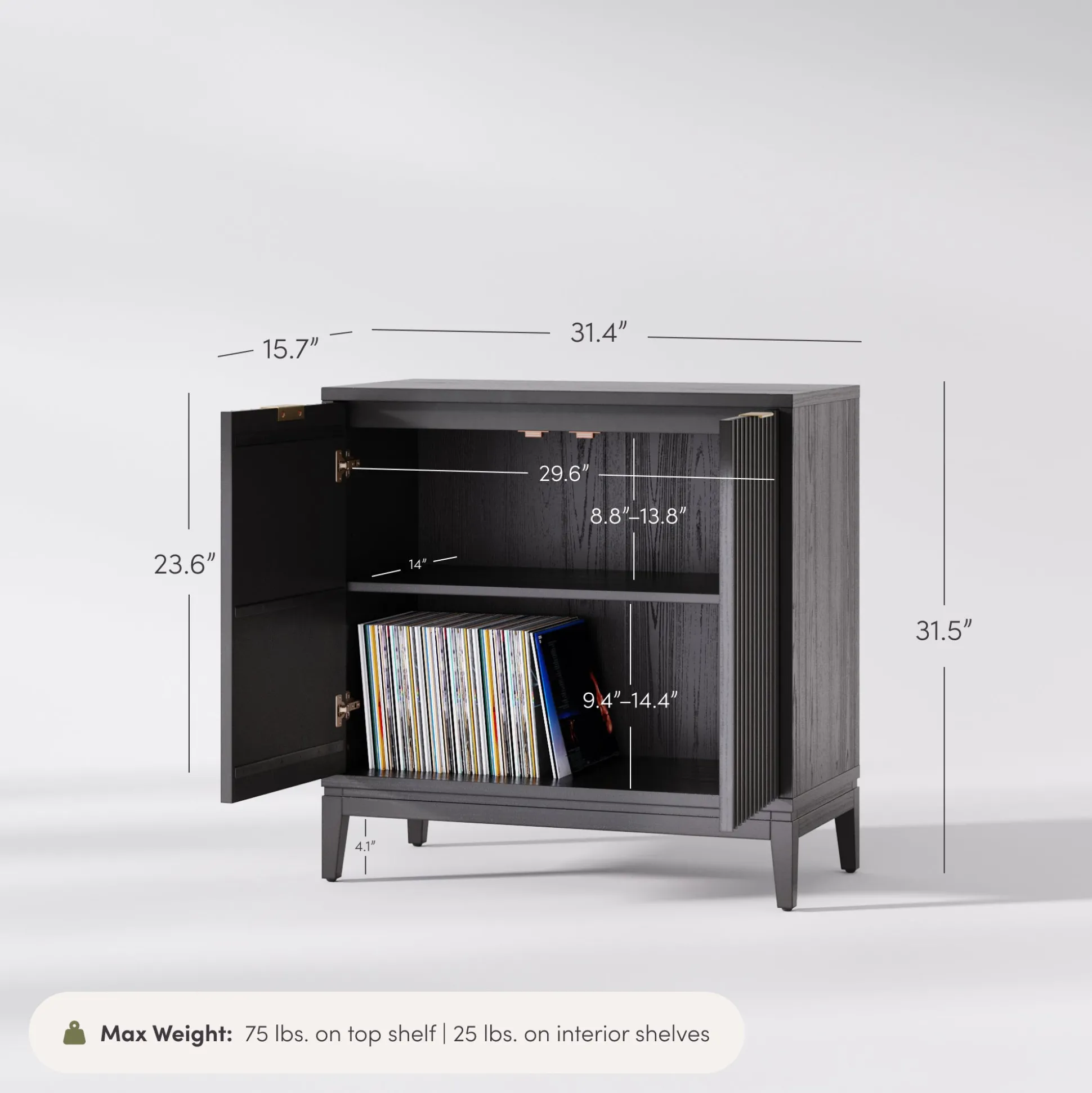 Mid-Century Fluted Storage Cabinet Black Oak