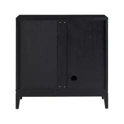 Mid-Century Fluted Storage Cabinet Credenza Black Oak (Set of 3)