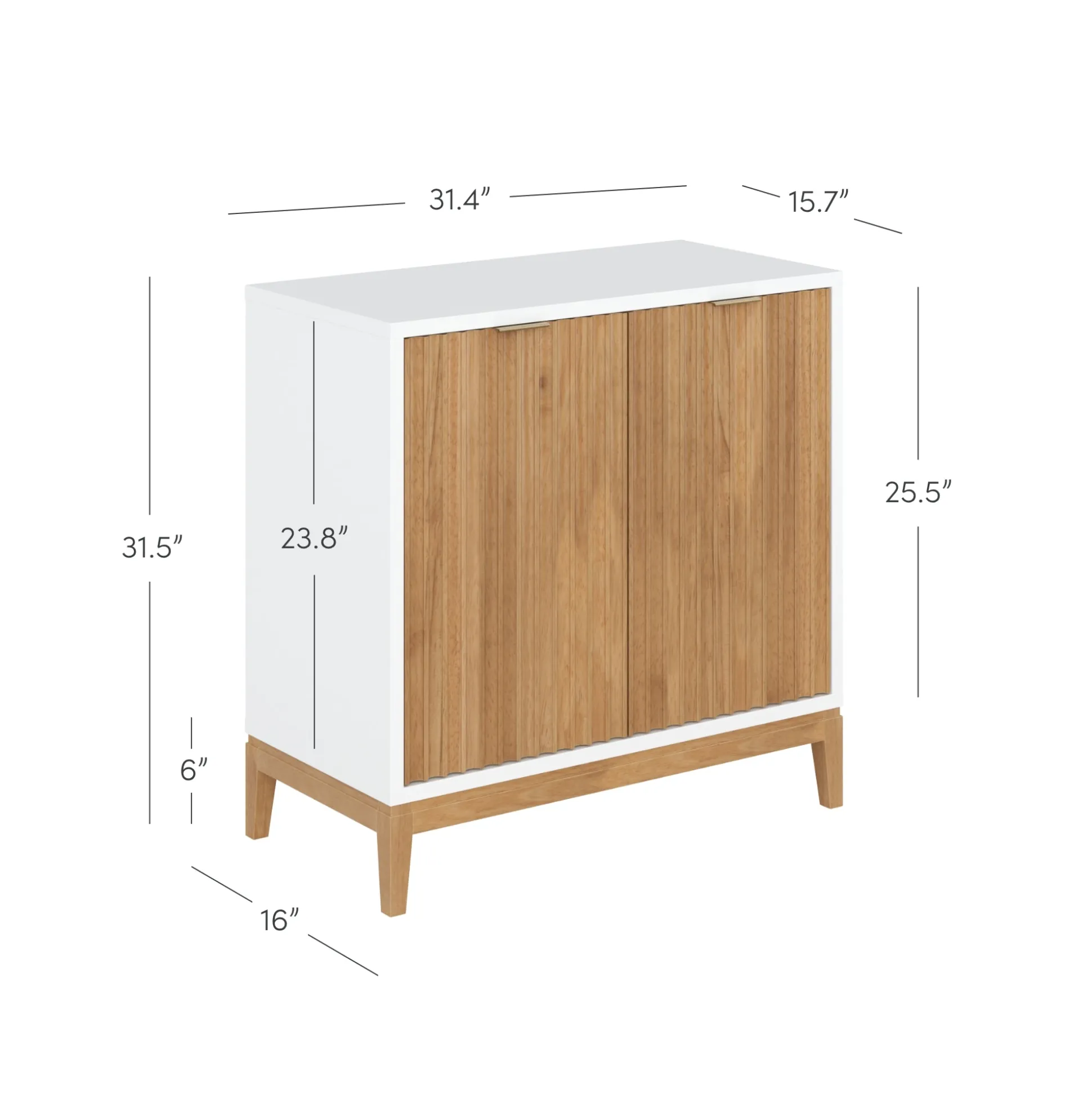 Mid-Century Fluted Storage Cabinet Warm White Warm Pine