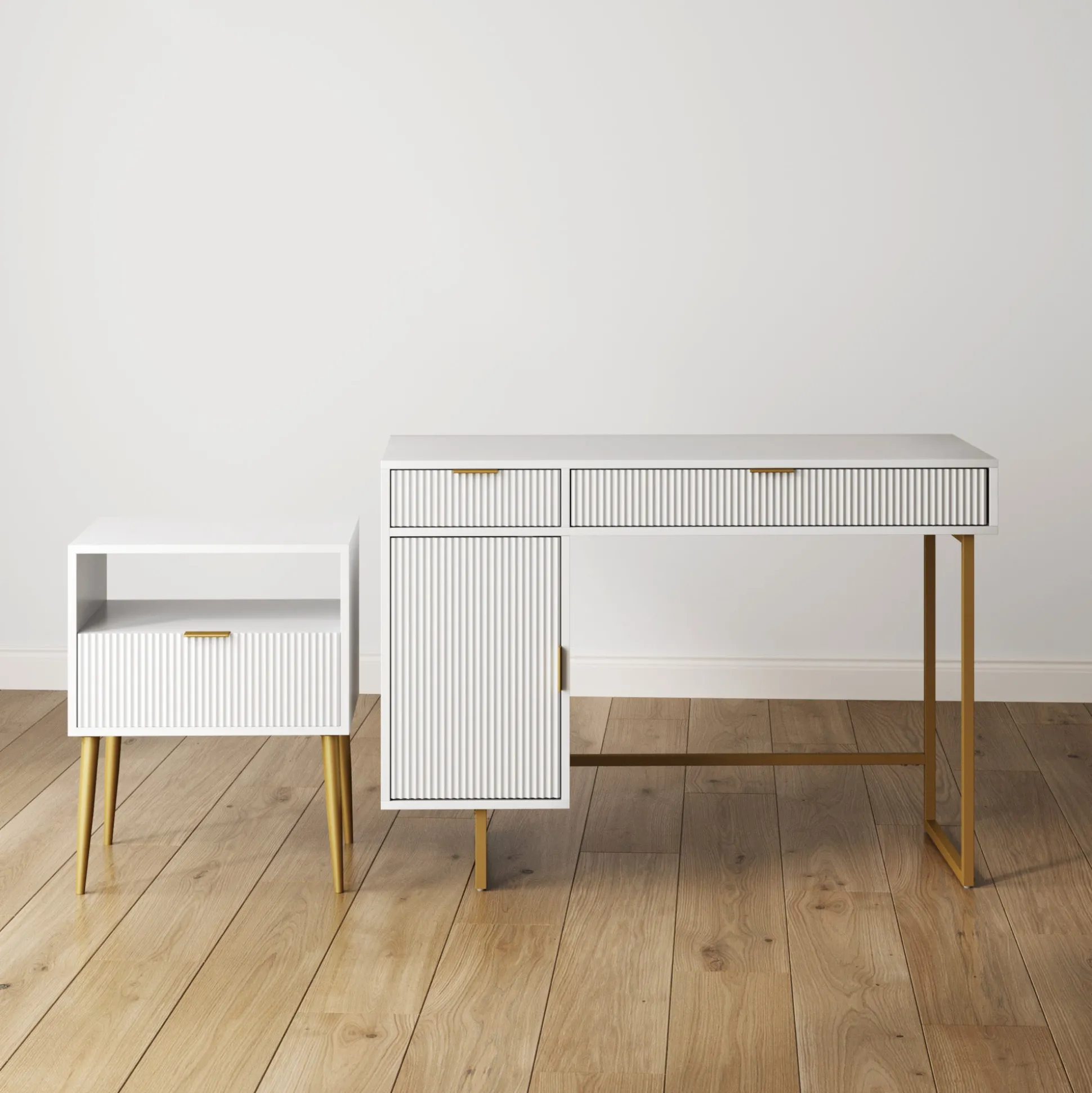 Mid-Century Fluted Storage Vanity Desk