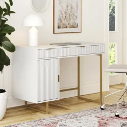 Mid-Century Fluted Storage Vanity Desk