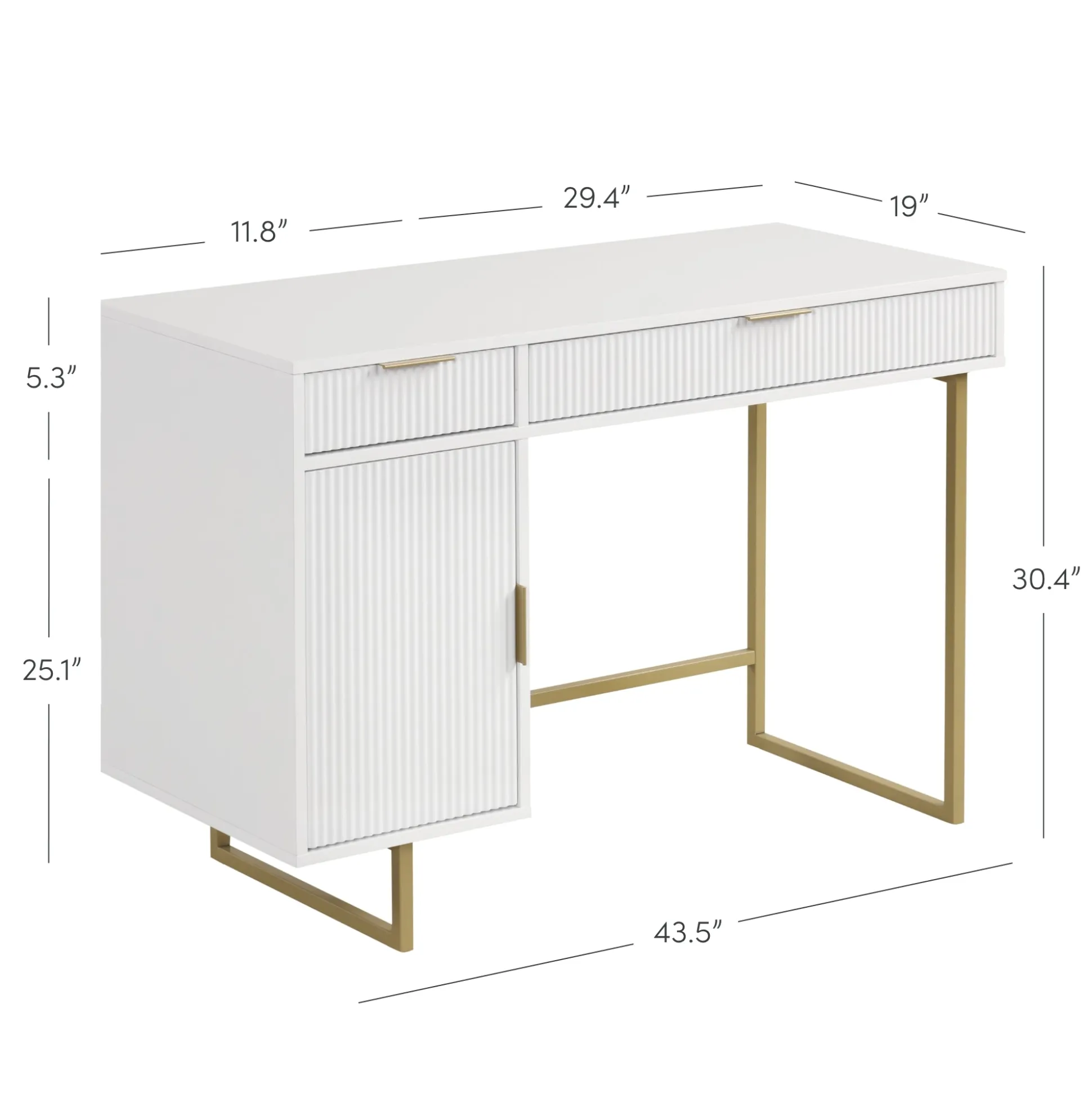 Mid-Century Fluted Storage Vanity Desk