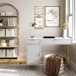 Mid-Century Fluted Storage Vanity Desk