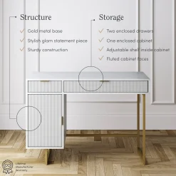 Mid-Century Fluted Storage Vanity Desk