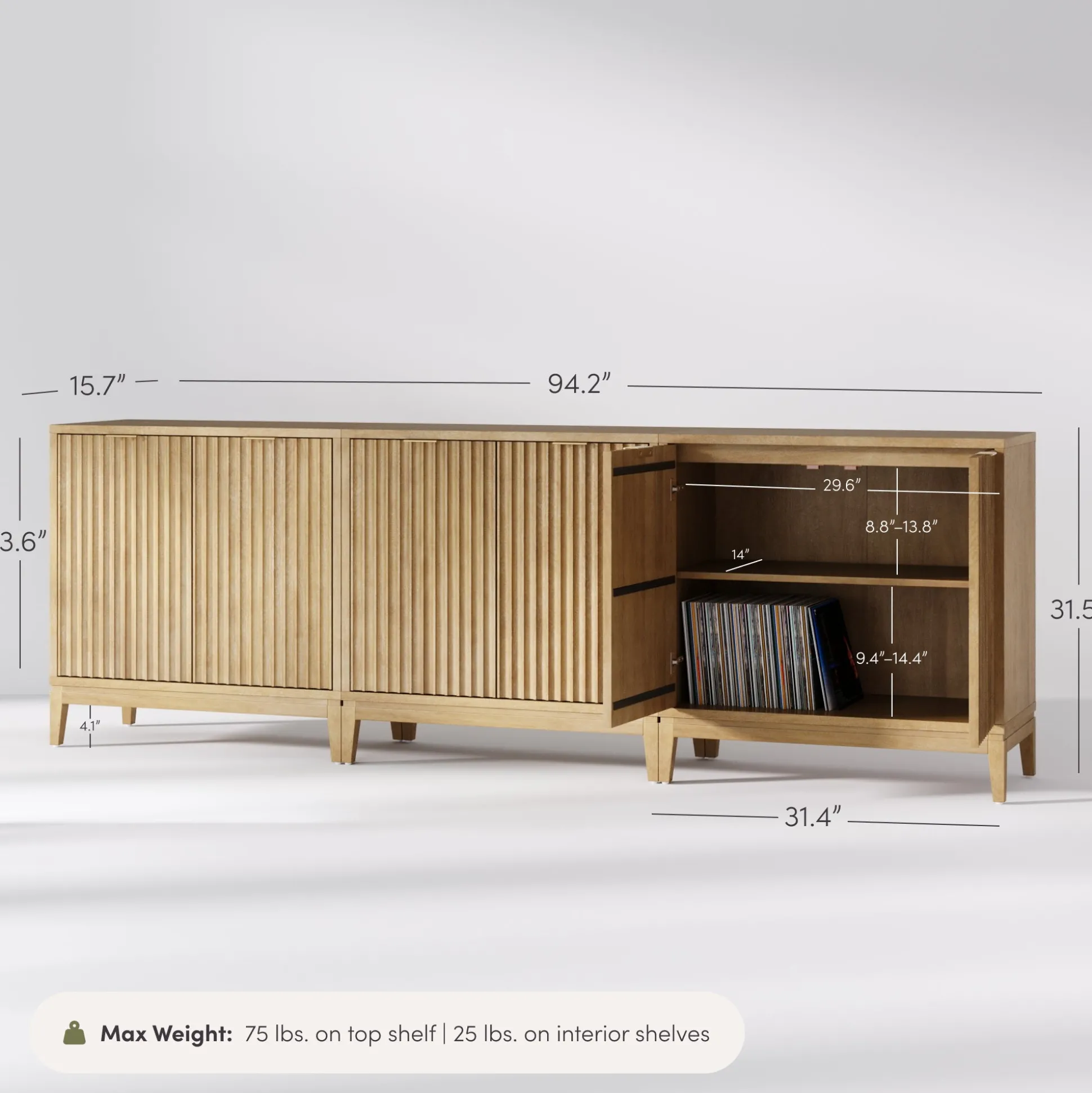 Mid-Century Fluted TV Console for TVs up to 75" Light Brown