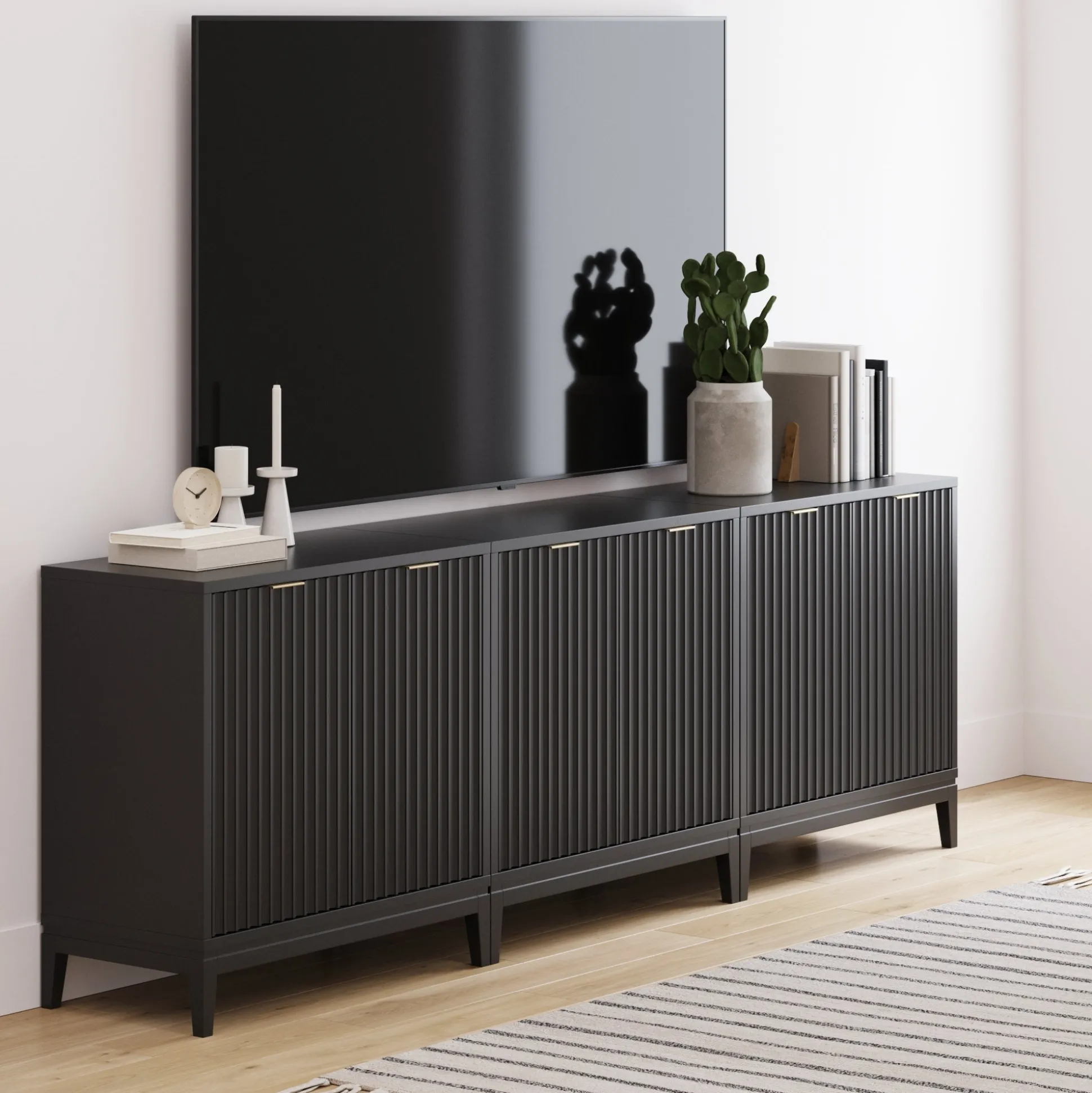 Mid-Century Fluted TV Console for TVs up to 75" Black