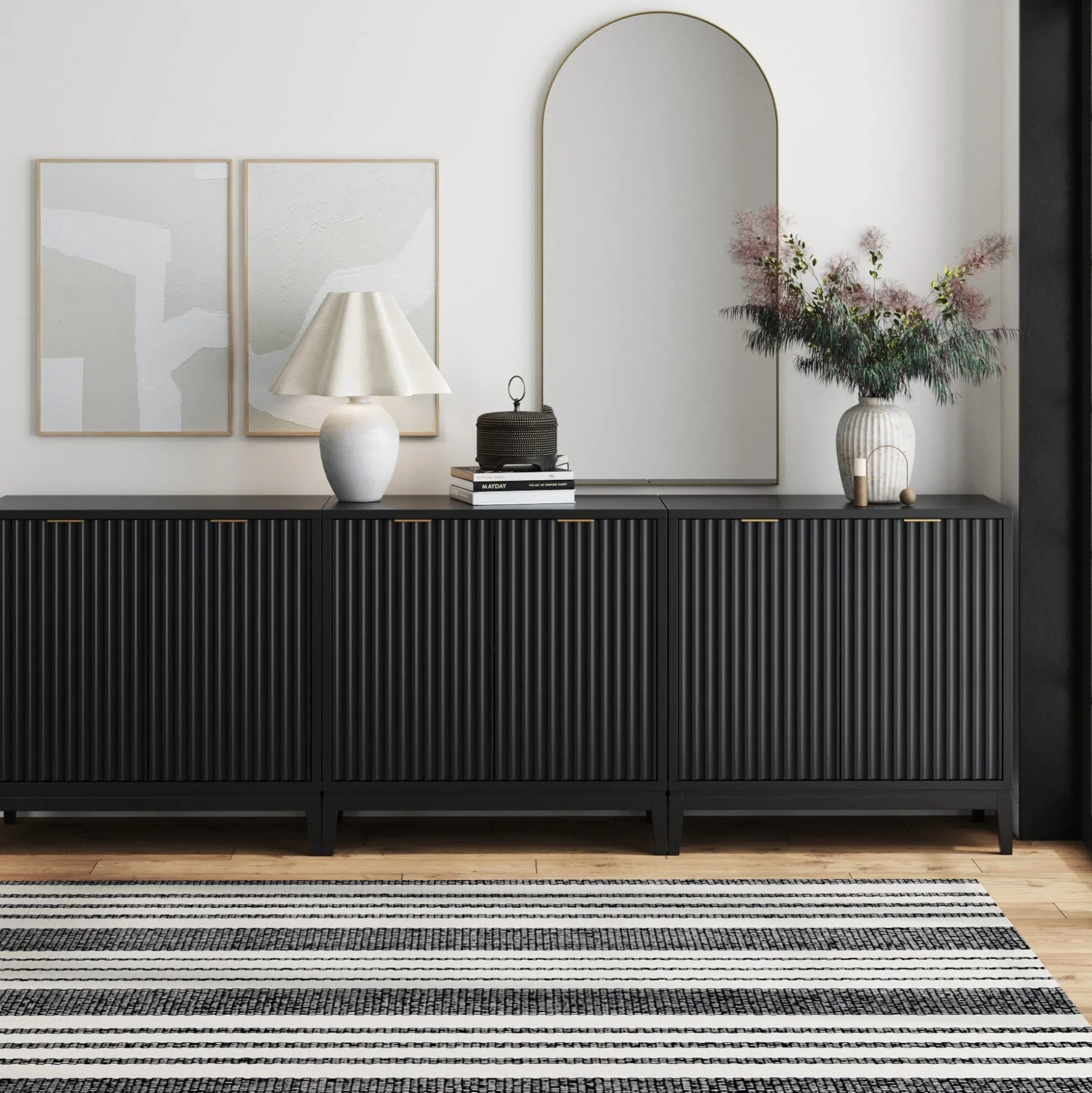 Mid-Century Fluted TV Console for TVs up to 75" Black