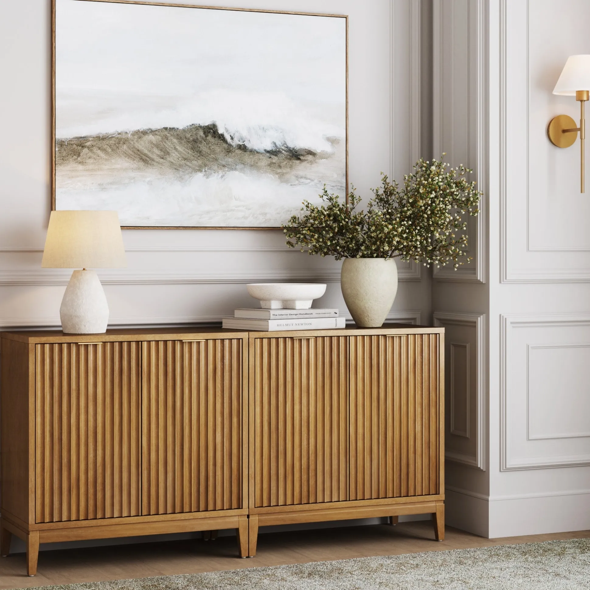 Mid-Century Fluted TV Console for TVs up to 65" Light Brown