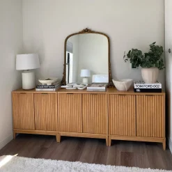 Mid-Century Fluted TV Console for TVs up to 75" Warm Pine