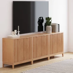Mid-Century Fluted TV Console for TVs up to 75" Warm Pine