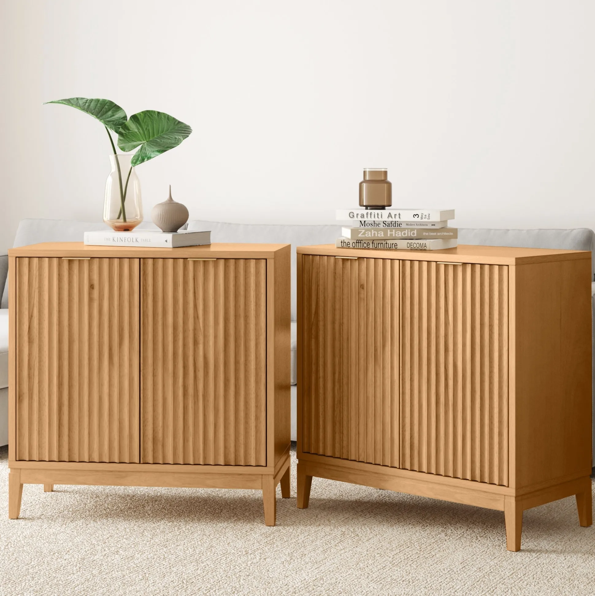 Mid-Century Fluted TV Console for TVs up to 65" Warm Pine