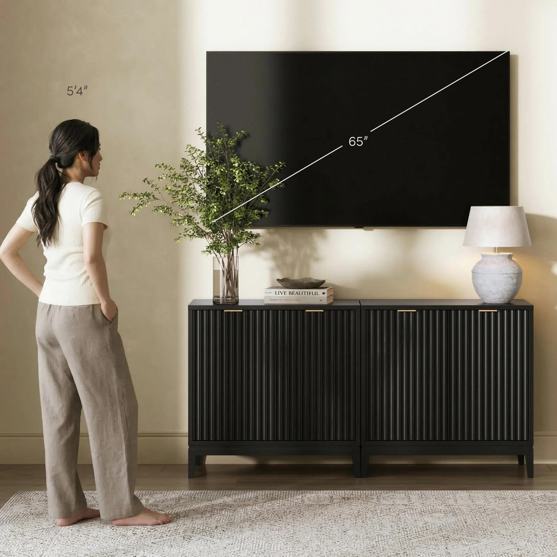 Mid-Century Fluted TV Console for TVs up to 65" Black