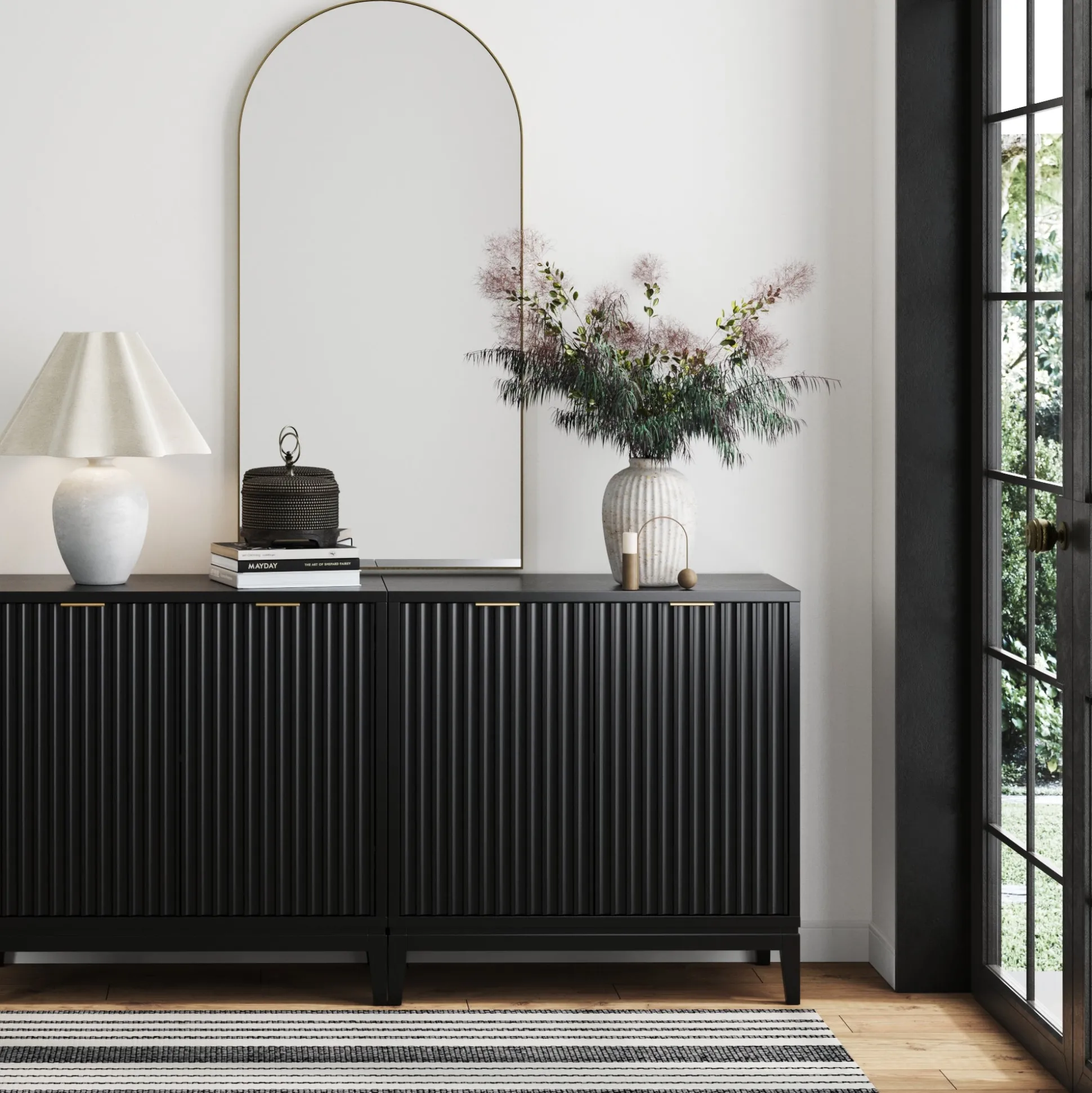 Mid-Century Fluted TV Console for TVs up to 65" Black