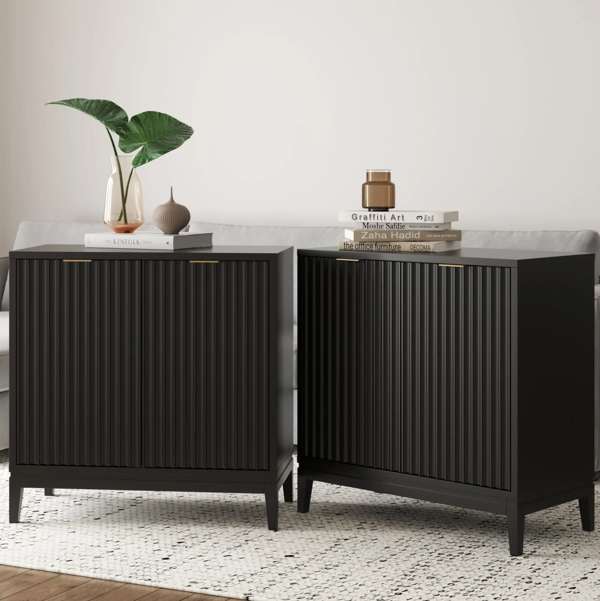 Mid-Century Fluted TV Console for TVs up to 65" Black