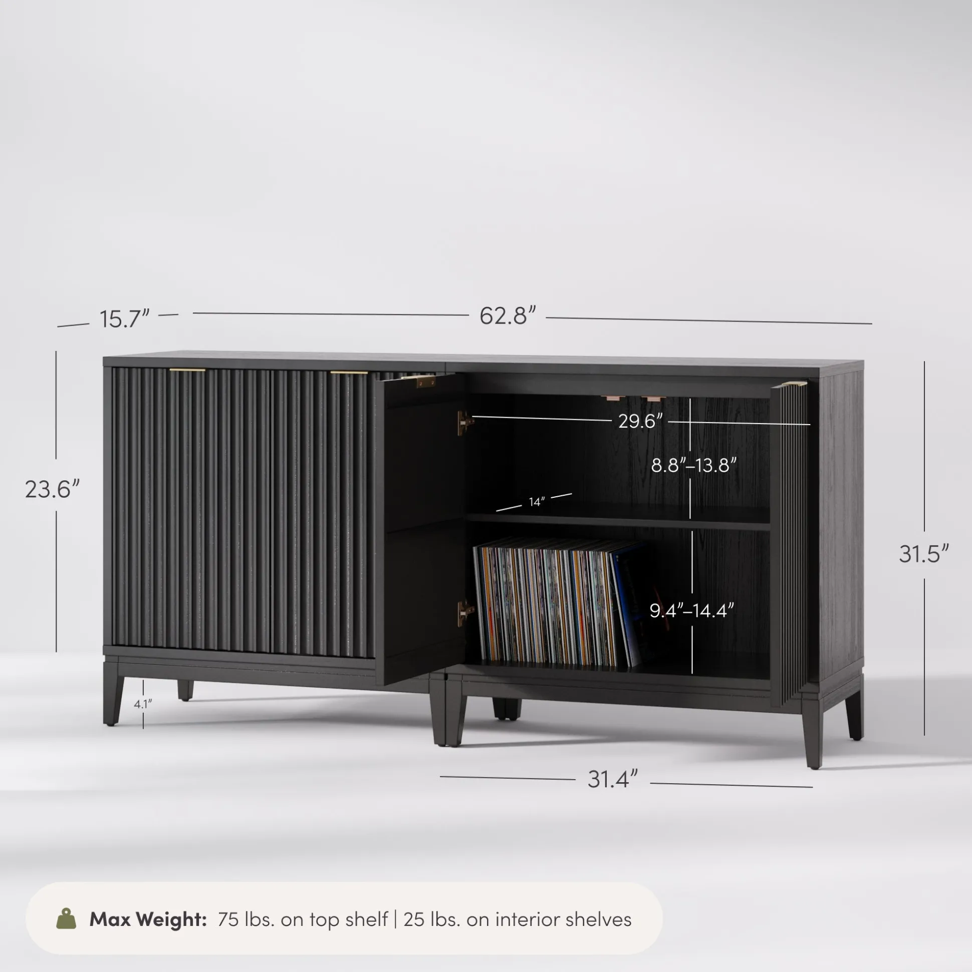 Mid-Century Fluted TV Console for TVs up to 65" Black